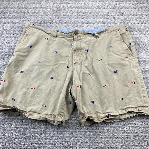 Tommy Hilfiger Khaki Shorts Men 44 Brown Short Chino Pants All Over Embroidered - Picture 1 of 16